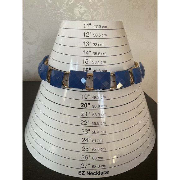 Chunky Blue & Gold Geometric Necklace With Lobster Clasp - Picture 2 of 4